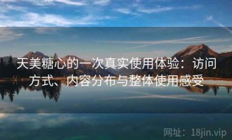 天美糖心的一次真实使用体验：访问方式、内容分布与整体使用感受